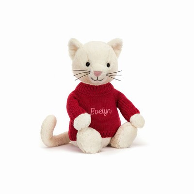 Jellycat Bashful Cream Gatito with Red Jumper | QHZF-37268